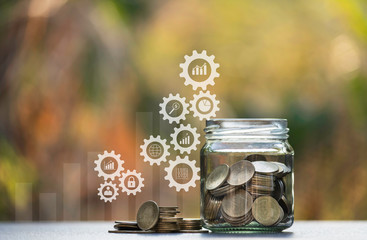 Obraz na płótnie Canvas Saving money concept with money coin stack. financial and accounting concept.