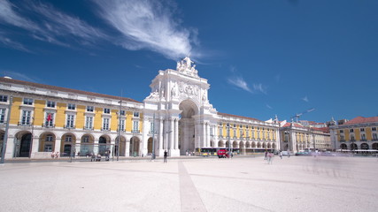 Fototapeta na wymiar Commerce Square in downtown Lisbon (Portugal), close to the Tagus River is one of the largest squares in Europe timelapse