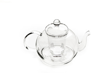 Empty glass teapot isolated on white background