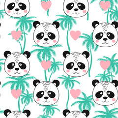 Seamless pattern with face panda and heart