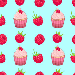 Vector raspberry cupcake and raspberry pattern