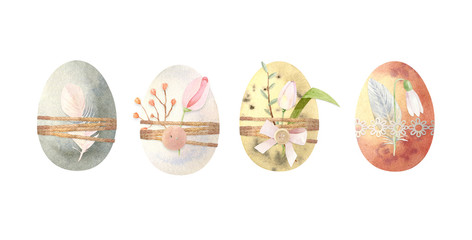 Colorful decorated Easter eggs set