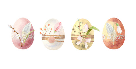 Colorful decorated Easter eggs set