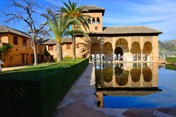 Granada, Spain - February 20, 2020: Tower of the Ladies of the Alhambra in Granada.