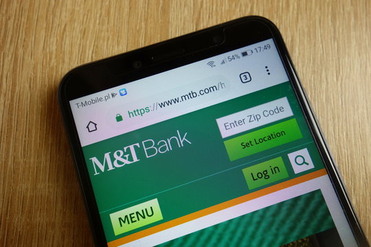 KONSKIE, POLAND - January 25, 2019: M&T Bank website (www.mtb.com) displayed on smartphone
