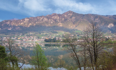 Lake in northern Italy, LAKE OF IDRO, border between lombardia and trentino, stunning view of lake in spring time