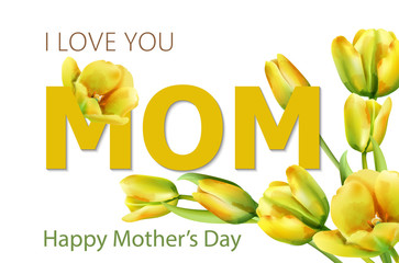 Happy mothers day spring bouquet of yellow tulip flowers