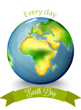 Watercolor Earth Day vector with africa continent in the center