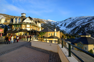 Granada, Spain - February 20, 2020: Shops and restaurants in Sierra Nevada, Granada.
