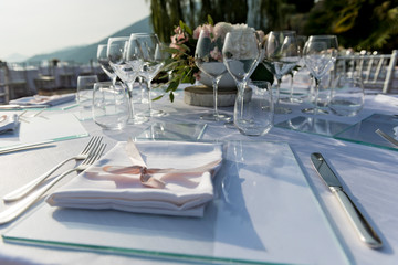 Tables set for outdoor banquet
