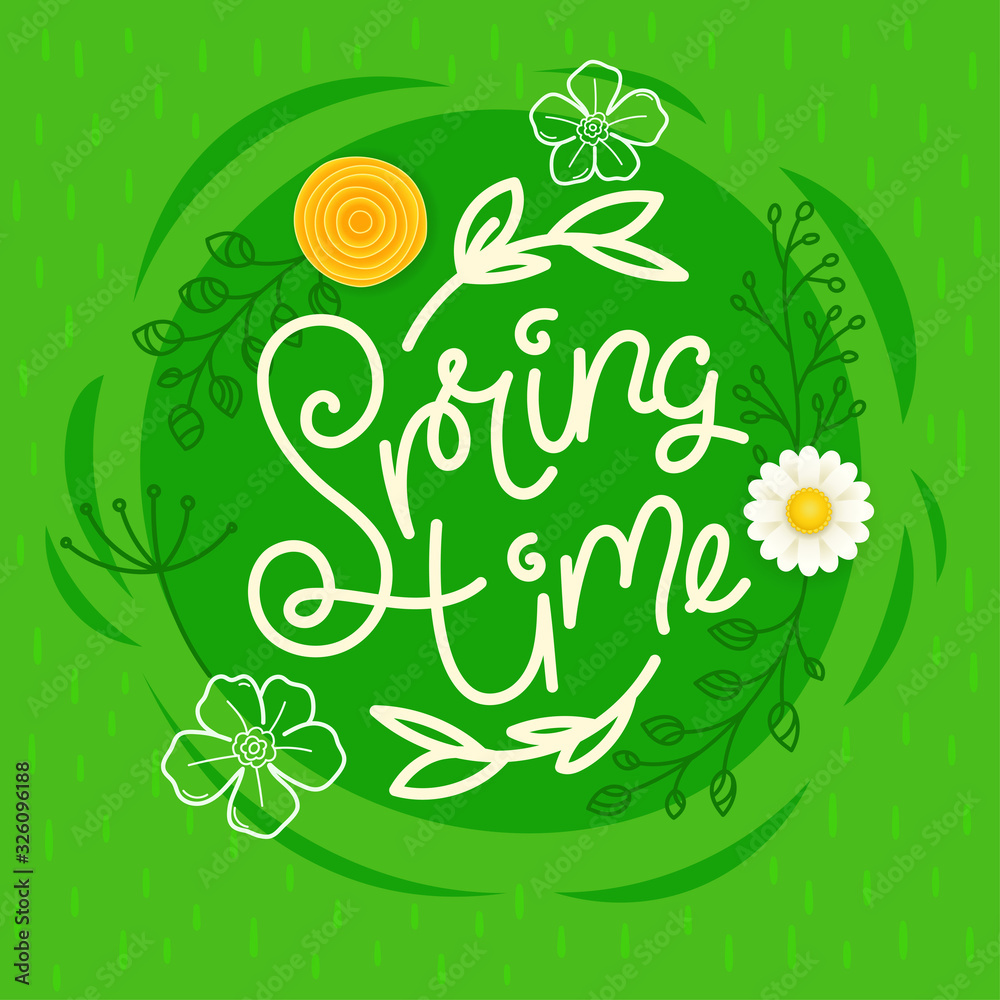 Poster spring time vector concept with calligraphic inscription