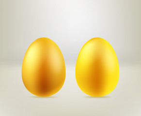Happy Easter greeting card template. Golden eggs on bright background