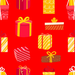 Different color gift boxes seamless background