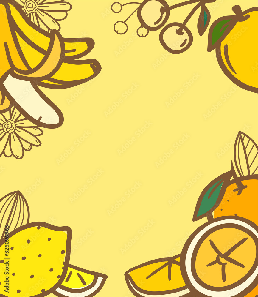 Poster summer fruits background with copy space for text. vector banner template