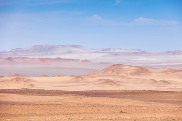 Fototapeta na wymiar Desert view Paracas National Reserve, desert sand mountains, no people.