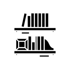 Book shelf black icon, concept illustration, vector flat symbol, glyph sign.