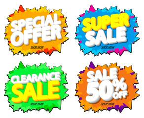 Set Sale banners design template, discount tags, vector illustration