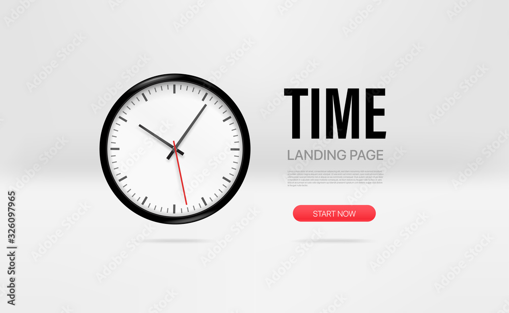 Poster promo landing page template with the clock. mockup for presentation, websites, applications and land