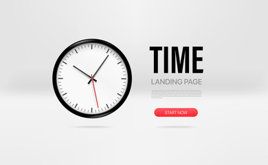 Promo landing page template with the clock. Mockup for presentation, websites, applications and landing pages