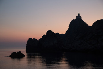 Lighthouse after sunset on the island Palagruža, Croatia