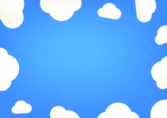 Blue wallpaper with white clouds. Social media message vector background. Copy space for a text