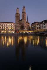 Fototapeta premium Berlin. Germany, January 2020. The Nuremberg River Channel. Landscape of evening old houses on the water