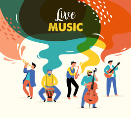 Summer fest, concept of live music festival, jazz and rock, food street fair, family fair, event poster and banner colorful vector design