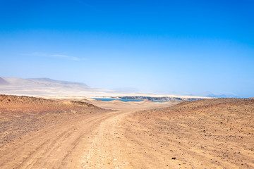 Paracas desert road to the bay, National Reserve, Peru.