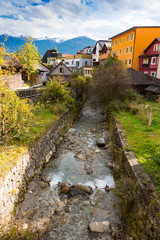 Fototapeta na wymiar houses and stream in Imst, Austria