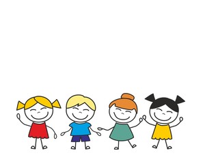 Happy kids group playing and having fun. Vector illustration isolated on white background