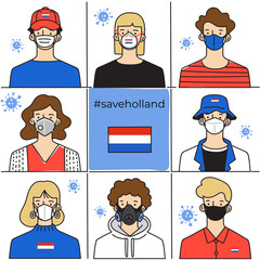 Set of men and women wearing medical mask preventing air pollution and virus with national flag : Vector Illustration © da_on
