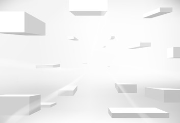 White abstract background, white box perspective vector illustration