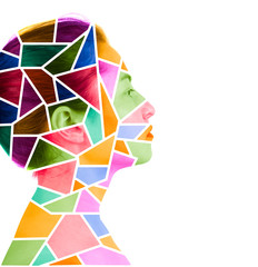 young woman with abstract colors on the skin. isolated on white