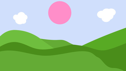 Fototapeta premium Abstract nature 2d background with green grass and blue sky