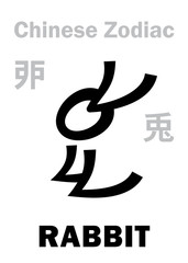 Astrology Alphabet: RABBIT / HARE [兎] sign of Chinese Zodiac. Chinese character, hieroglyphic sign (symbol).