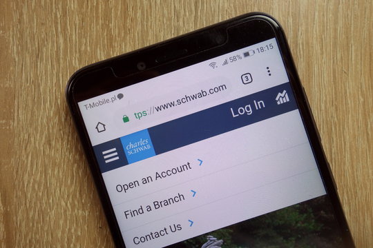 KONSKIE, POLAND - January 22, 2019: Charles Schwab Corporation website (www.schwab.com) displayed on smartphone