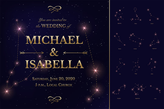 Wedding invitation with starry night sky design