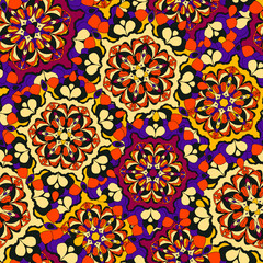 Mandala seamless pattern. Vintage decorative elements. Islam, Arabic, Indian, ottoman motifs. Seamless texture with a circular vintage elements. Kaleidoscope, medallion, yoga concept. Oriental style.