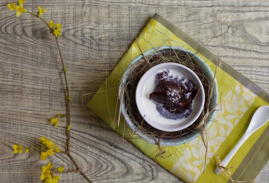 Traditional Finnish Easter dessert pudding "M&auml;mmi" or "Memma"made from rye flour