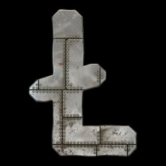 Industrial metal symbol litecoin on black background 3d