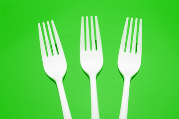 Plastic fork for casual food. White fork.