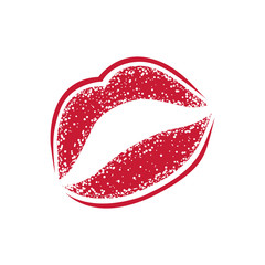 Modern Lips prints on a white background. Vector womans girl lipstick kiss mark.
