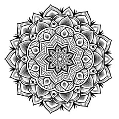 Mandala dots work tattoo design illustration on a white background.