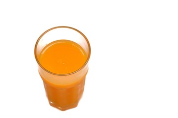 Orange juice in a glass on white isolated background with copy space