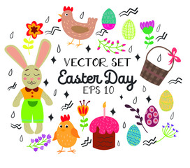 Vector card Happy Easter Day with bunny and egg