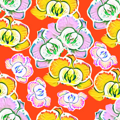 Abstract orchid flowers, seamless pattern, art.