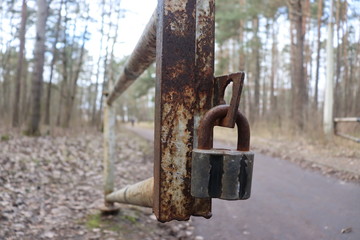 rustic locker on park entrance barrier