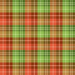 Seamless pattern in fine autumn orange, brown and green colors for plaid, fabric, textile, clothes, tablecloth and other things. Vector image.