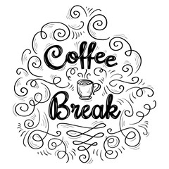 Coffee break - black and white decorative ornate emblem
