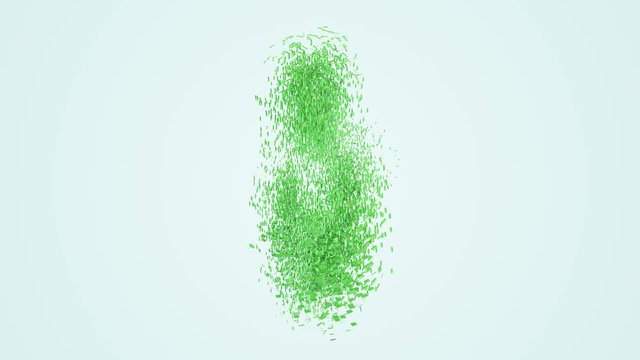 The recycling symbol consists of many small particles and is combined into a single unit.